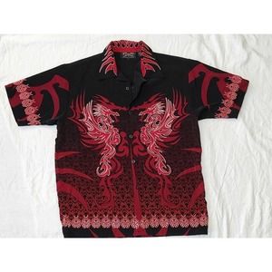 Dragonfly Clothing Shirt Mens M Hawaiian Chinese Dragons Flames All Over Red